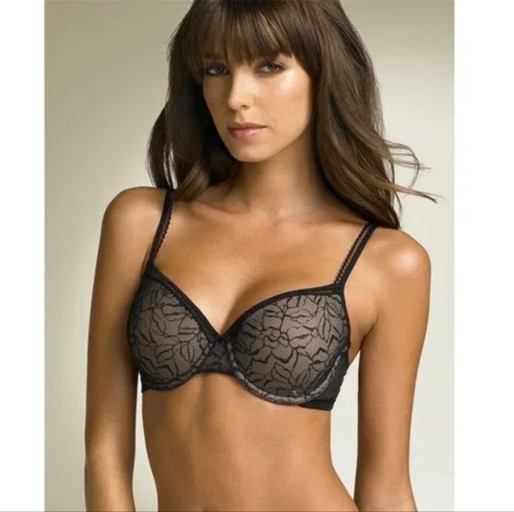 Wacoal Rosy Outlook black nude lace contour underwire bra